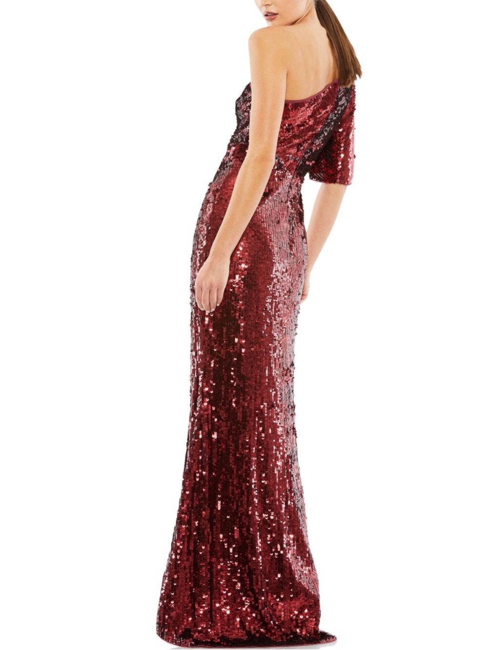 NWT Mac Duggal Red Bell Sleeve One Shoulder Sequined Gown 93540 Size 10 - Picture 2 of 16